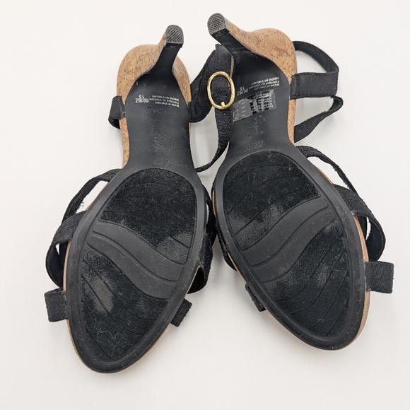 Fioni Black Bow Cork Sandals Heels Pin-Up Core Rockabilly Retro Summer 5.5W - Picture 5 of 11